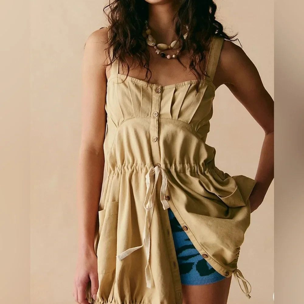 Free People Free-est Taste of Sunlight Tunic Buttondown Mini Dress L 287423